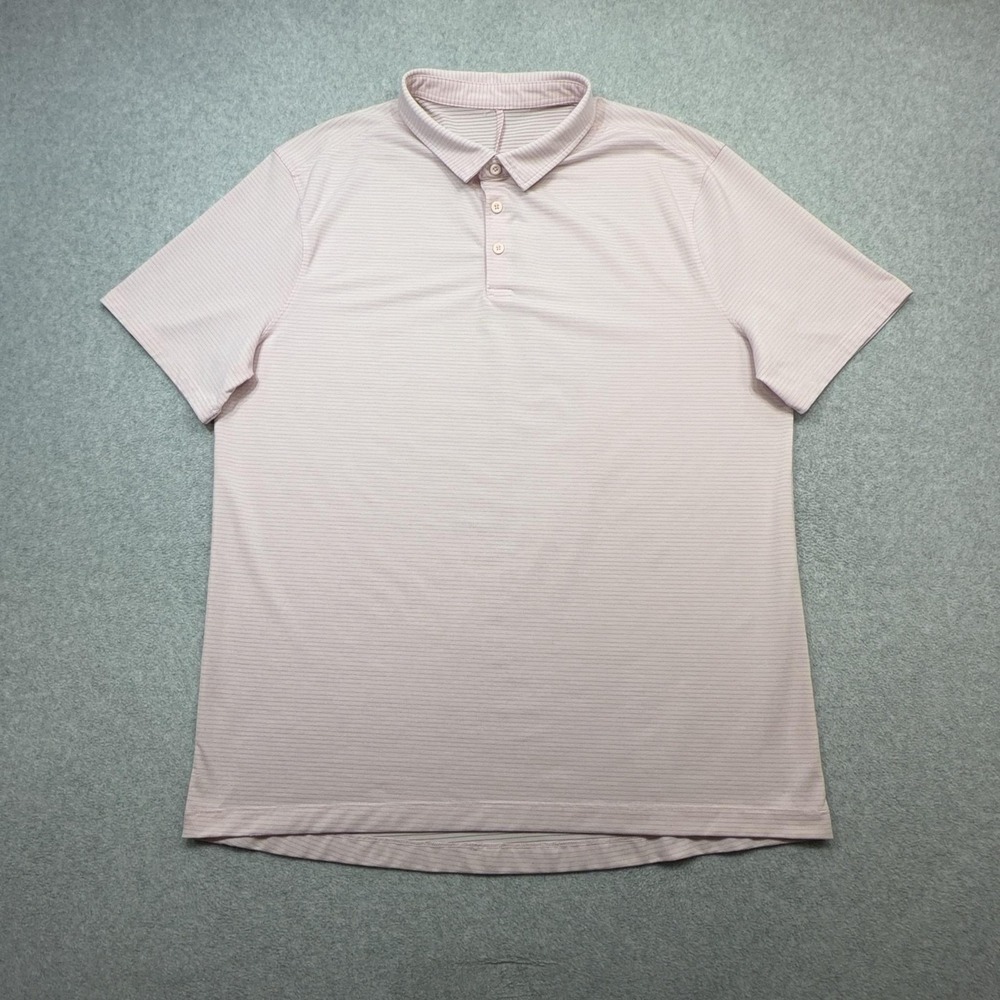 Lululemon Evolution Polo Shirt Mens XXL Pink Stripe Golf Performance Lightweight